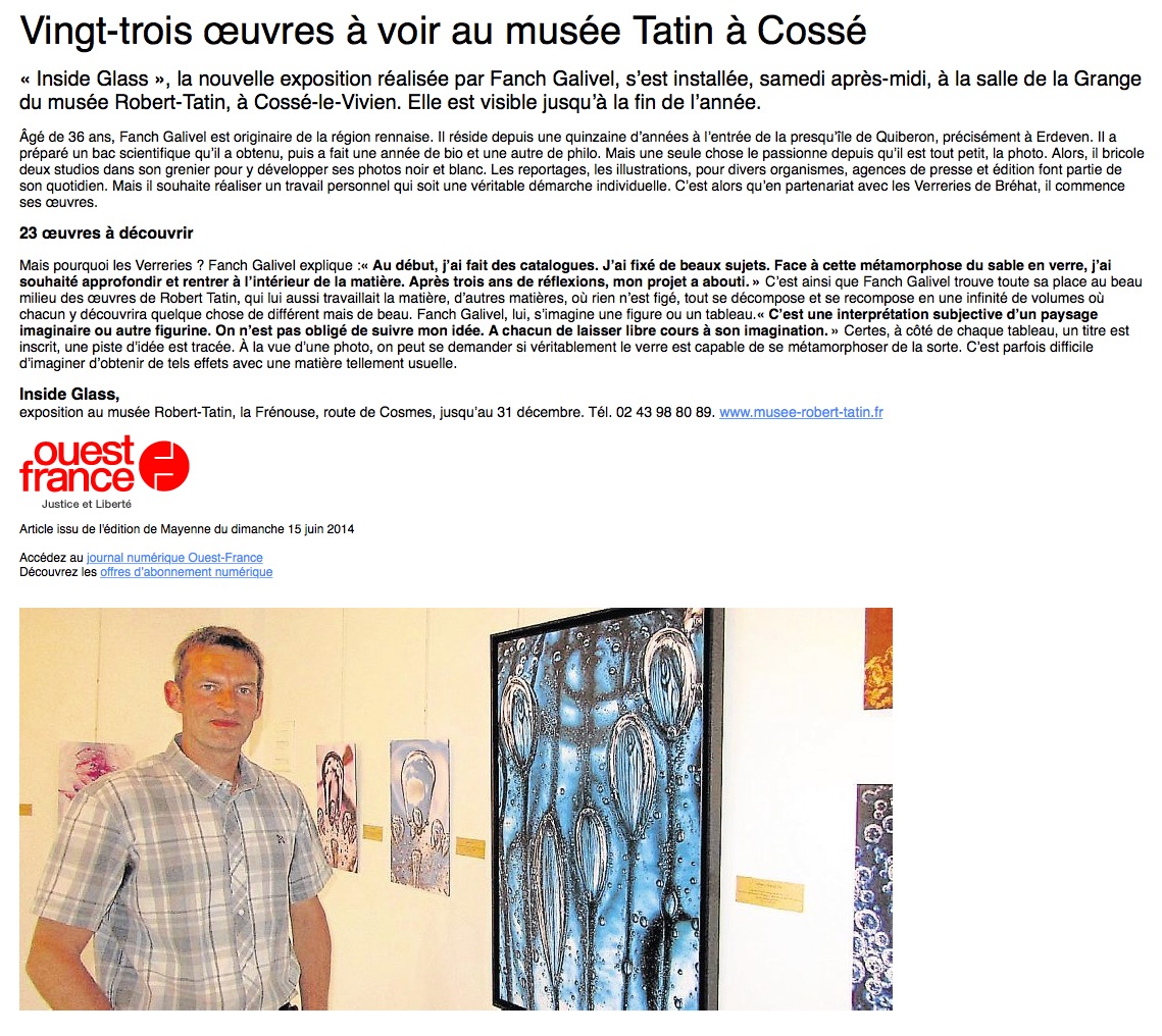 OUEST-FRANCE le 17/06/2014_Expo Inside Glass_ Musée Robert Tatin