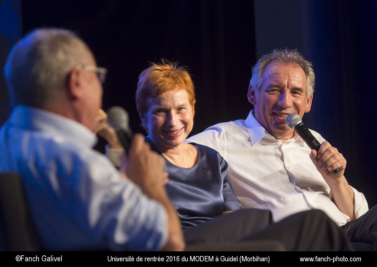 Laurence Parisot et François Bayou lors de l'Université de rentrée 2016 du MODEM à Guidel (Morbihan)