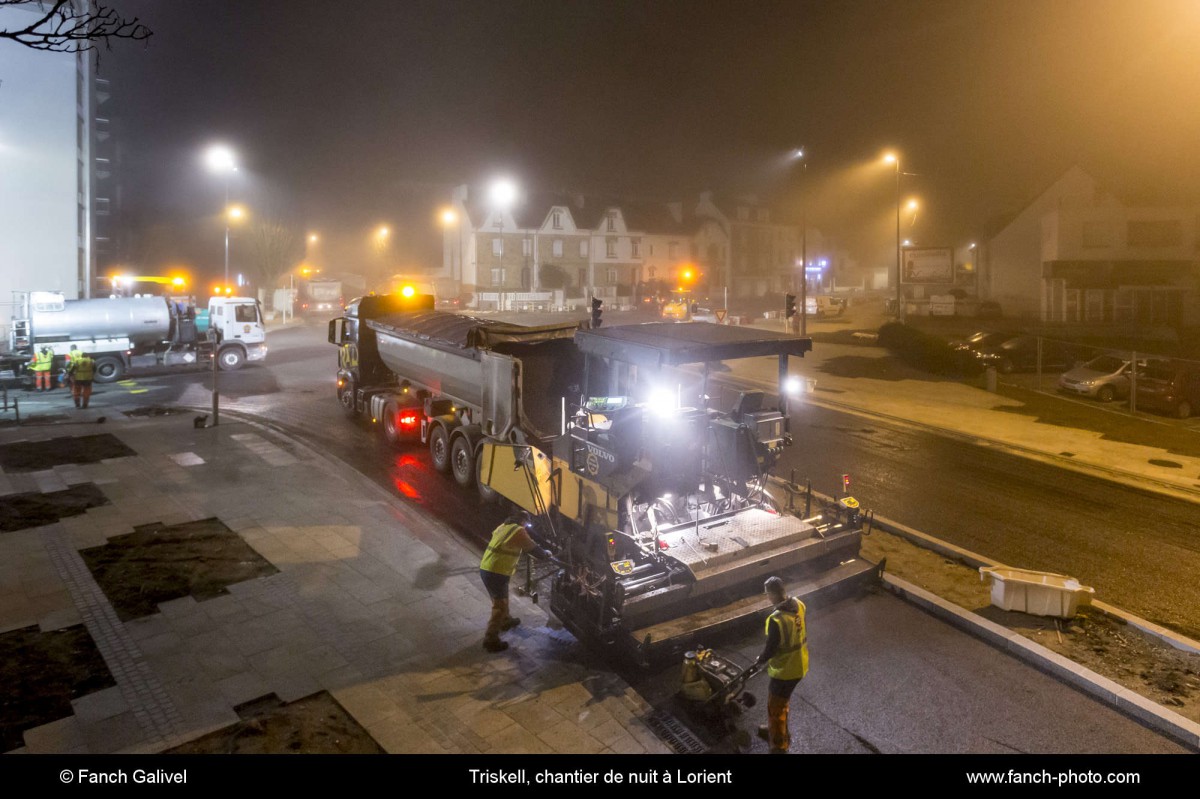 Triskell, chantier de nuit au carrefour de Kerjulaude à Lorient