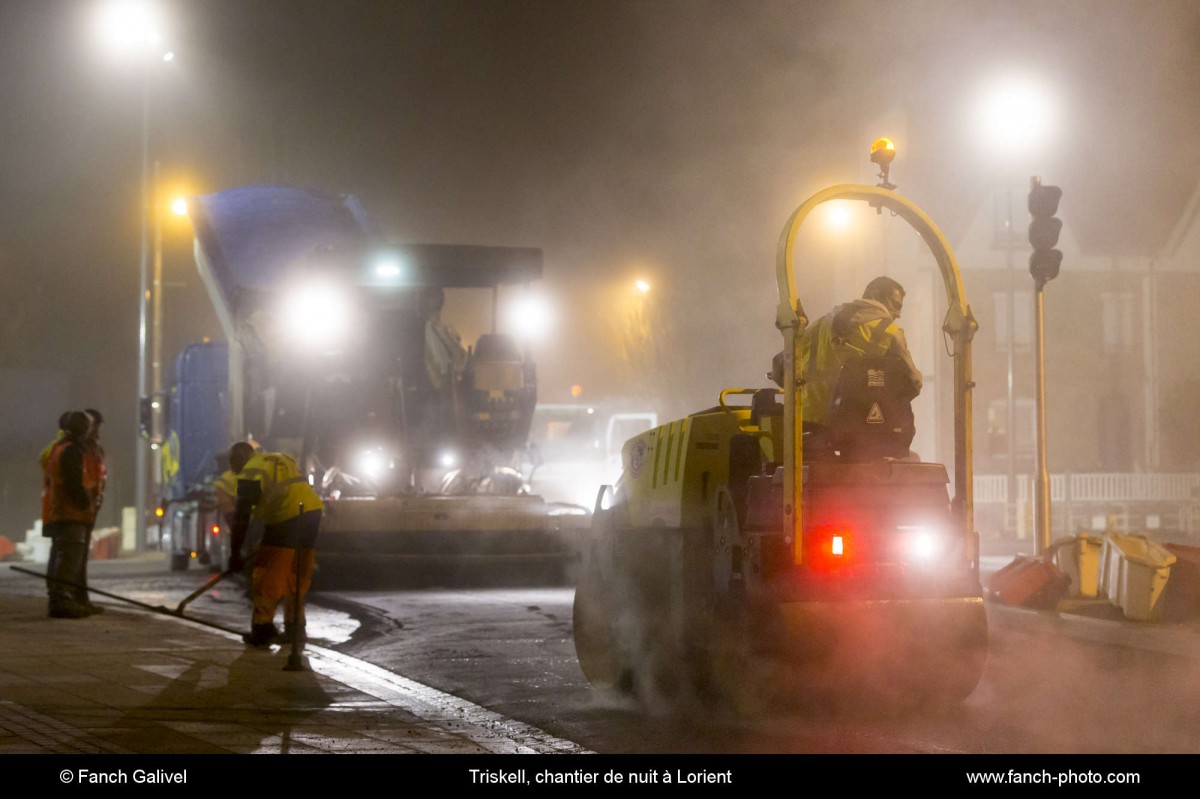 Triskell, chantier de nuit au carrefour de Kerjulaude à Lorient