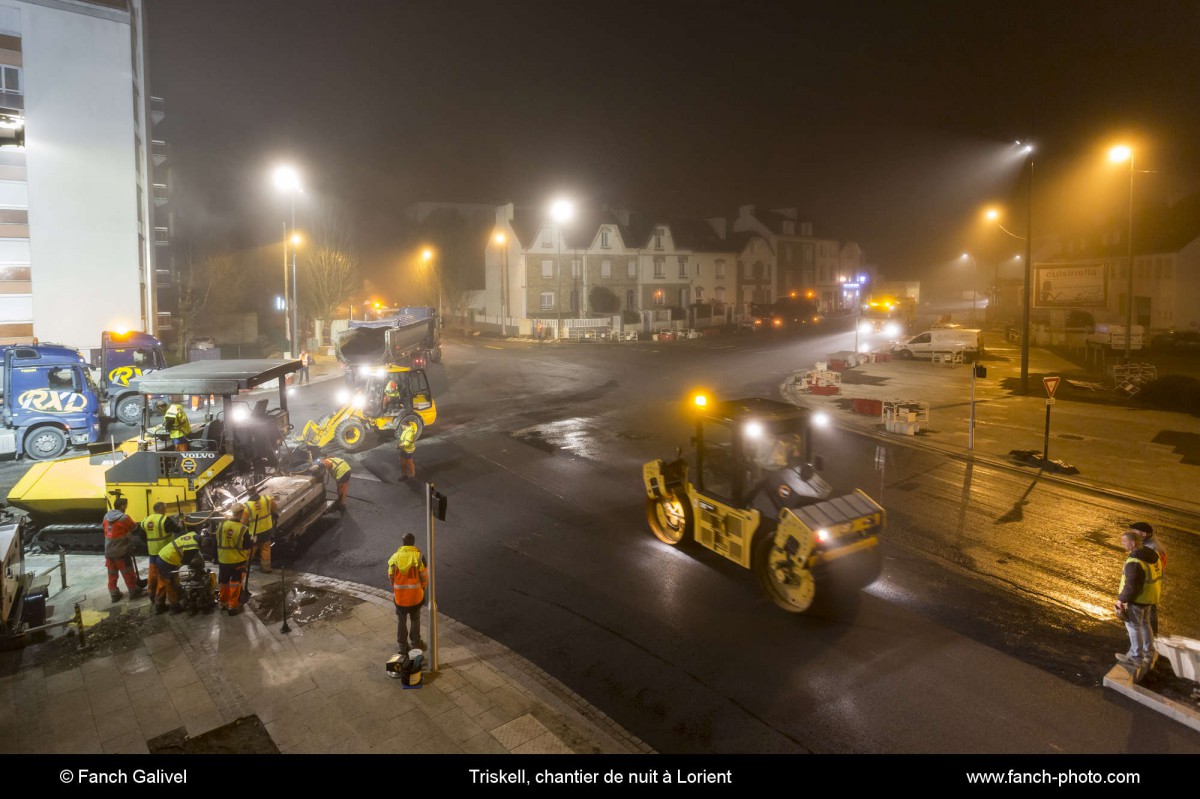 Triskell, chantier de nuit au carrefour de Kerjulaude à Lorient