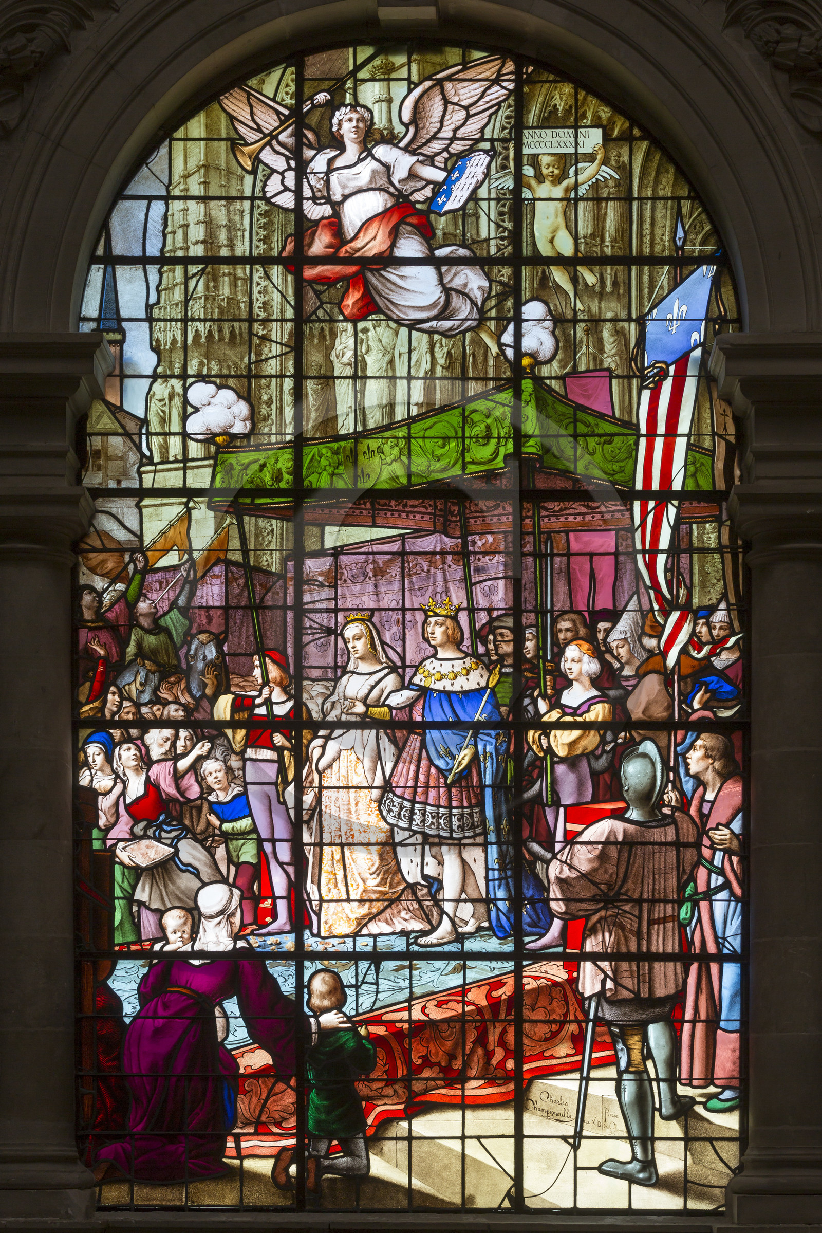 vitrail de Charles Champigneulle représentant le mariage d’Anne de Bretagne