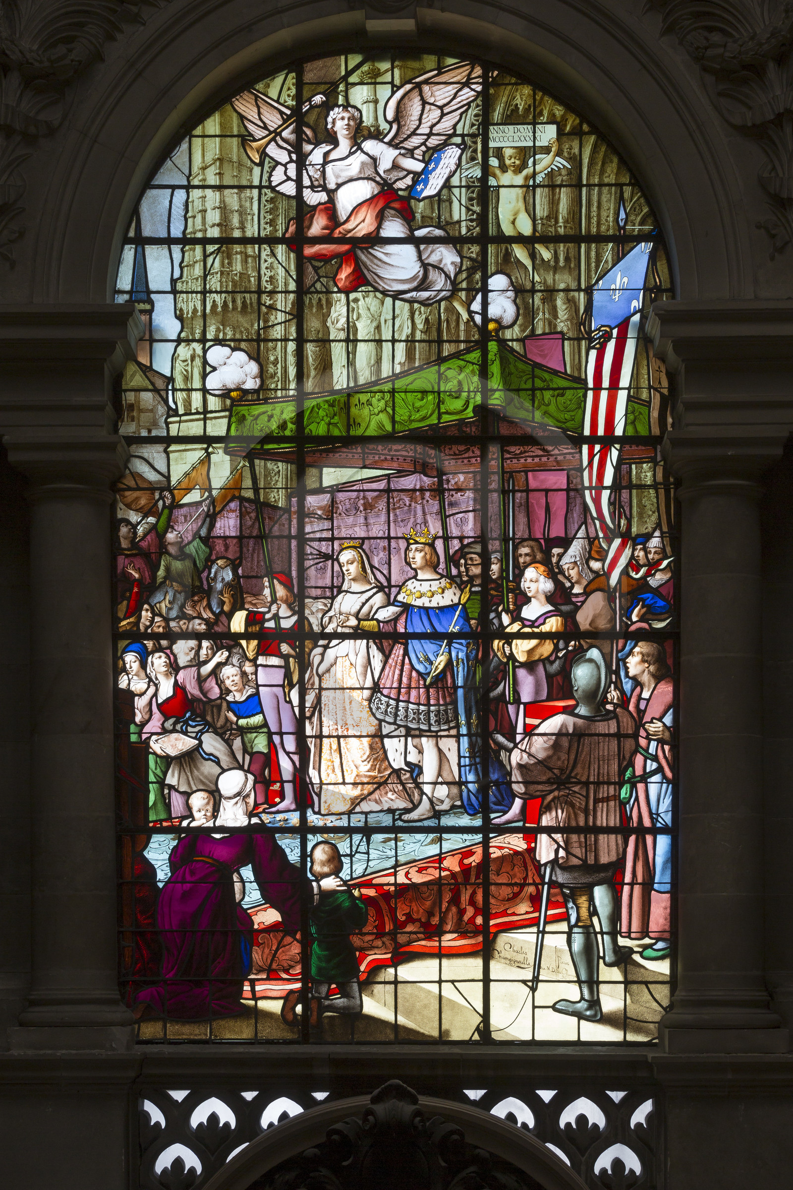 vitrail de Charles Champigneulle représentant le mariage d’Anne de Bretagne